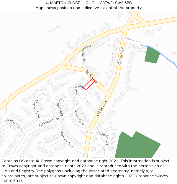 4, MARTON CLOSE, HOUGH, CREWE, CW2 5RD: Location map and indicative extent of plot