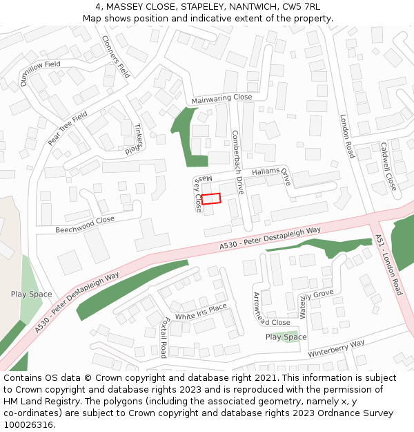 4, MASSEY CLOSE, STAPELEY, NANTWICH, CW5 7RL: Location map and indicative extent of plot