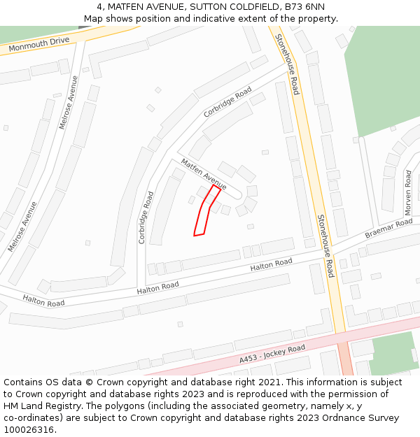 4, MATFEN AVENUE, SUTTON COLDFIELD, B73 6NN: Location map and indicative extent of plot