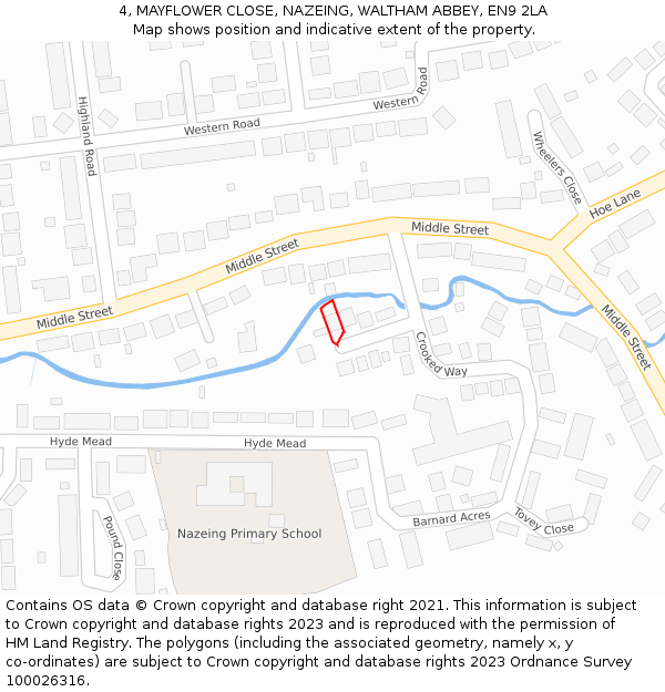 4, MAYFLOWER CLOSE, NAZEING, WALTHAM ABBEY, EN9 2LA: Location map and indicative extent of plot