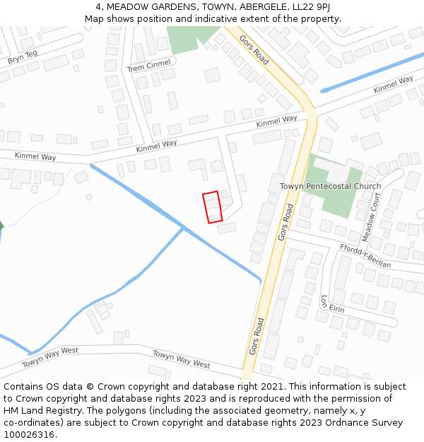 4, MEADOW GARDENS, TOWYN, ABERGELE, LL22 9PJ: Location map and indicative extent of plot