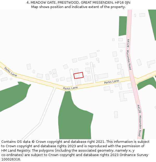 4, MEADOW GATE, PRESTWOOD, GREAT MISSENDEN, HP16 0JN: Location map and indicative extent of plot