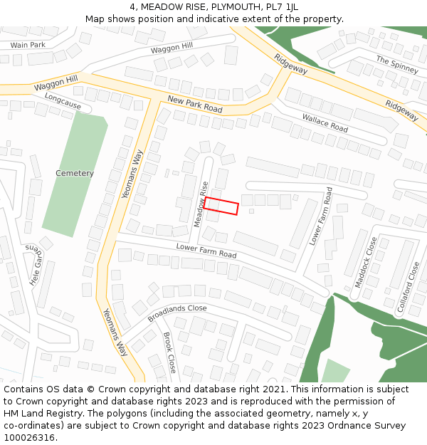 4, MEADOW RISE, PLYMOUTH, PL7 1JL: Location map and indicative extent of plot