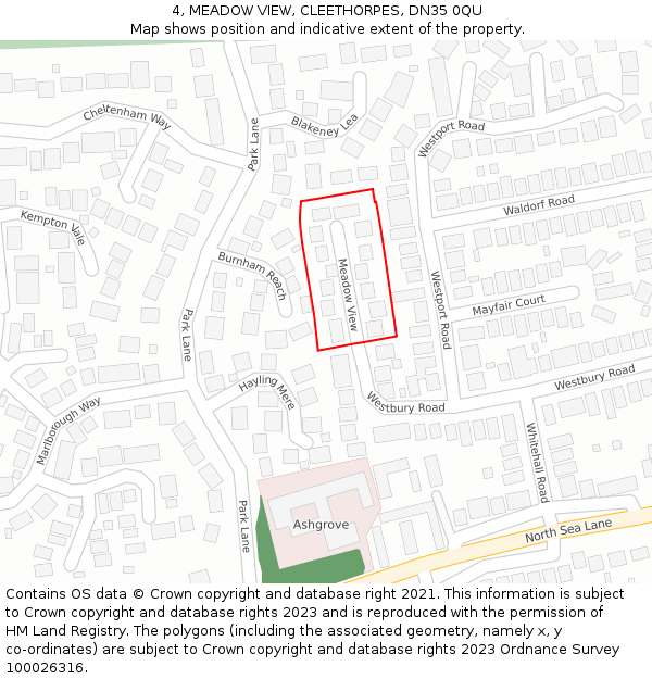 4, MEADOW VIEW, CLEETHORPES, DN35 0QU: Location map and indicative extent of plot