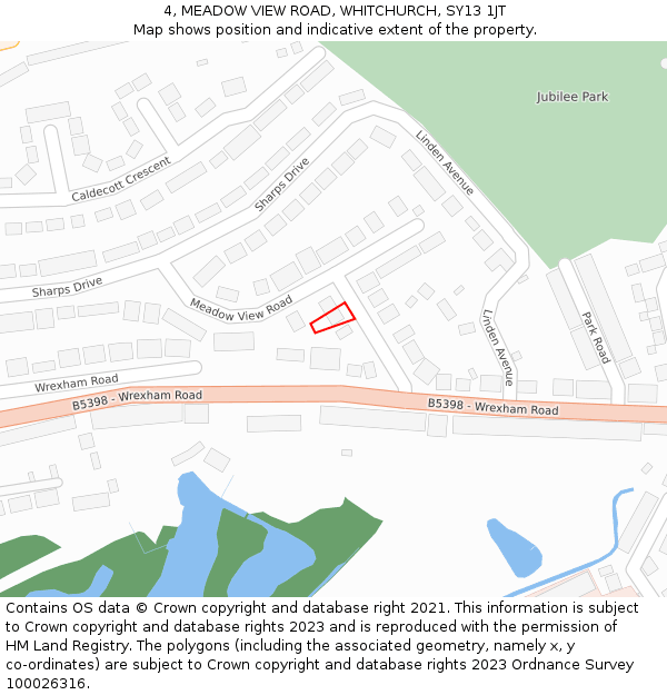 4, MEADOW VIEW ROAD, WHITCHURCH, SY13 1JT: Location map and indicative extent of plot