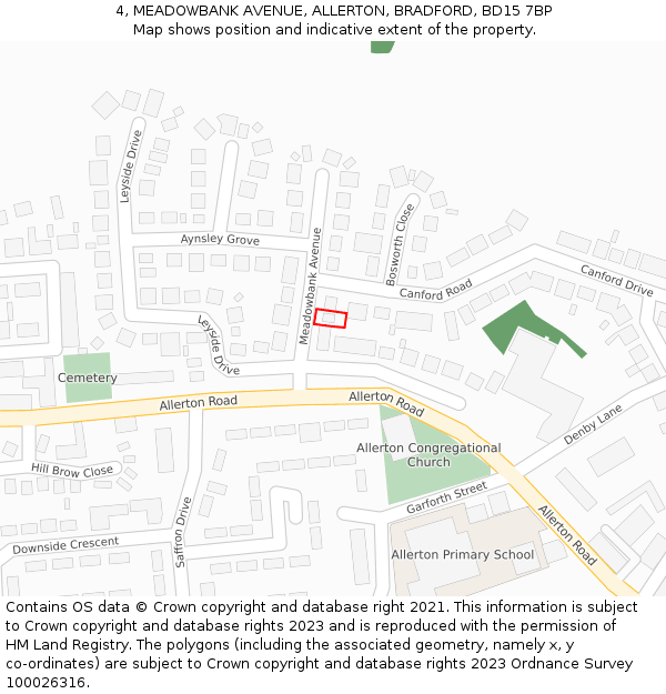 4, MEADOWBANK AVENUE, ALLERTON, BRADFORD, BD15 7BP: Location map and indicative extent of plot