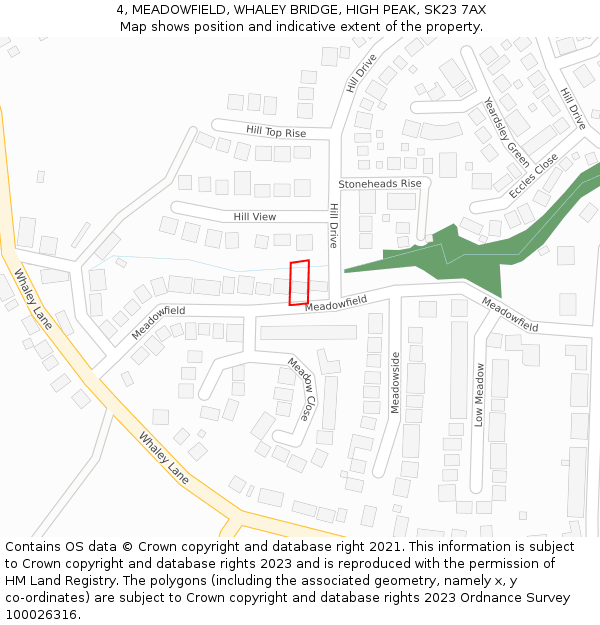 4, MEADOWFIELD, WHALEY BRIDGE, HIGH PEAK, SK23 7AX: Location map and indicative extent of plot