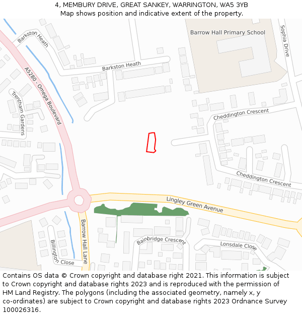 4, MEMBURY DRIVE, GREAT SANKEY, WARRINGTON, WA5 3YB: Location map and indicative extent of plot