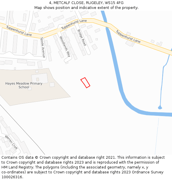 4, METCALF CLOSE, RUGELEY, WS15 4FG: Location map and indicative extent of plot