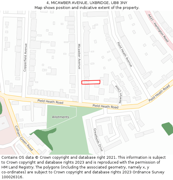 4, MICAWBER AVENUE, UXBRIDGE, UB8 3NY: Location map and indicative extent of plot