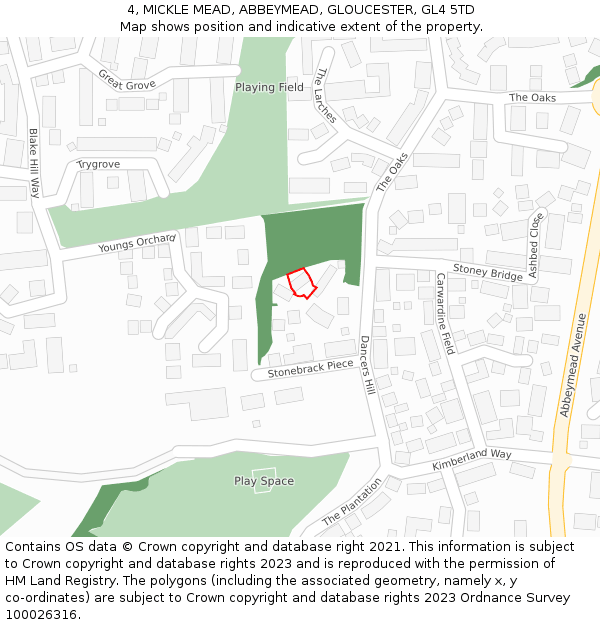 4, MICKLE MEAD, ABBEYMEAD, GLOUCESTER, GL4 5TD: Location map and indicative extent of plot