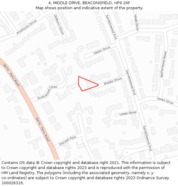 4, MIDDLE DRIVE, BEACONSFIELD, HP9 2AF: Location map and indicative extent of plot