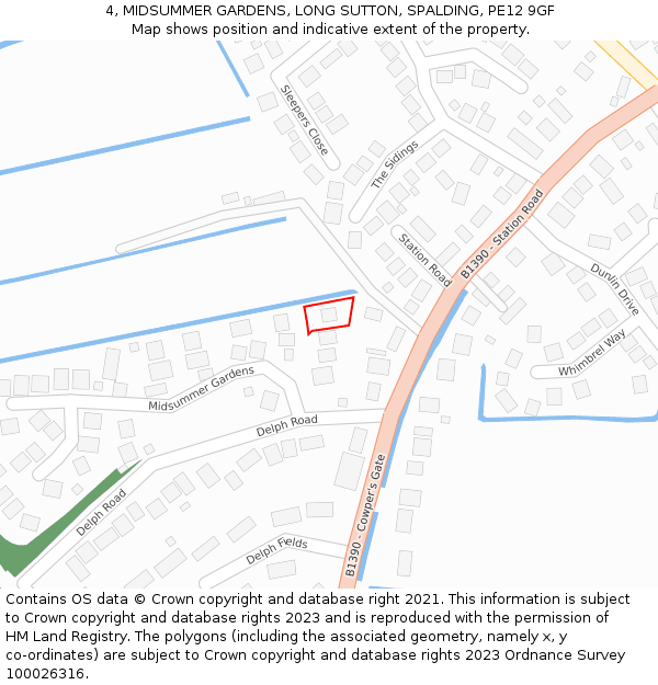 4, MIDSUMMER GARDENS, LONG SUTTON, SPALDING, PE12 9GF: Location map and indicative extent of plot