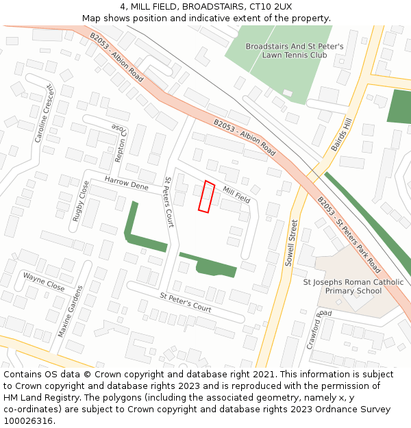 4, MILL FIELD, BROADSTAIRS, CT10 2UX: Location map and indicative extent of plot