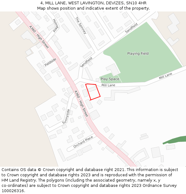 4, MILL LANE, WEST LAVINGTON, DEVIZES, SN10 4HR: Location map and indicative extent of plot