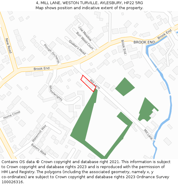 4, MILL LANE, WESTON TURVILLE, AYLESBURY, HP22 5RG: Location map and indicative extent of plot