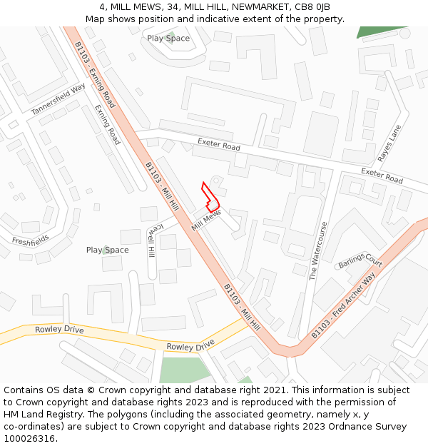 4, MILL MEWS, 34, MILL HILL, NEWMARKET, CB8 0JB: Location map and indicative extent of plot