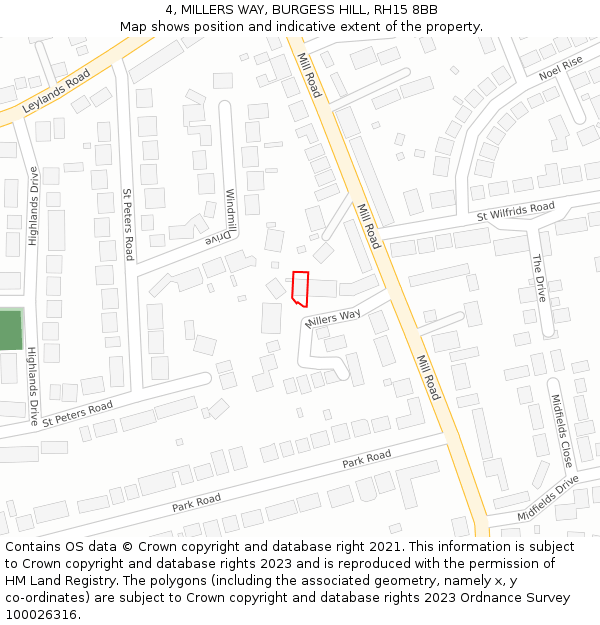 4, MILLERS WAY, BURGESS HILL, RH15 8BB: Location map and indicative extent of plot