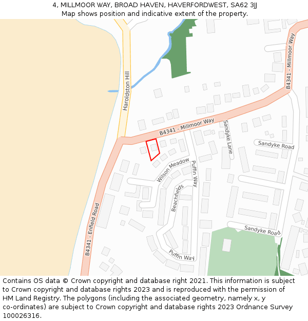 4, MILLMOOR WAY, BROAD HAVEN, HAVERFORDWEST, SA62 3JJ: Location map and indicative extent of plot