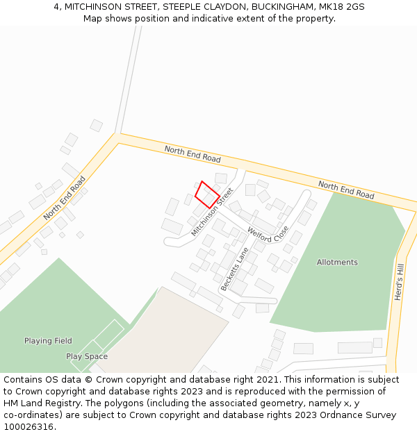 4, MITCHINSON STREET, STEEPLE CLAYDON, BUCKINGHAM, MK18 2GS: Location map and indicative extent of plot