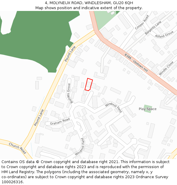 4, MOLYNEUX ROAD, WINDLESHAM, GU20 6QH: Location map and indicative extent of plot