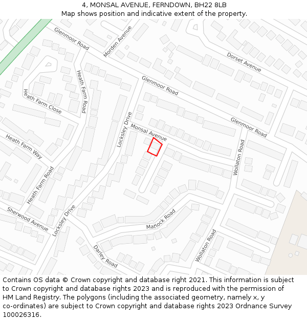 4, MONSAL AVENUE, FERNDOWN, BH22 8LB: Location map and indicative extent of plot