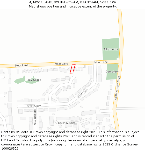 4, MOOR LANE, SOUTH WITHAM, GRANTHAM, NG33 5PW: Location map and indicative extent of plot