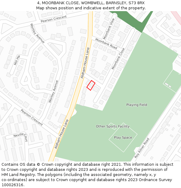 4, MOORBANK CLOSE, WOMBWELL, BARNSLEY, S73 8RX: Location map and indicative extent of plot