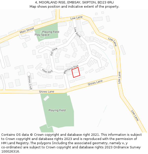 4, MOORLAND RISE, EMBSAY, SKIPTON, BD23 6RU: Location map and indicative extent of plot