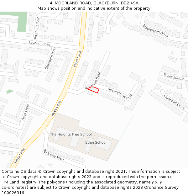 4, MOORLAND ROAD, BLACKBURN, BB2 4SA: Location map and indicative extent of plot