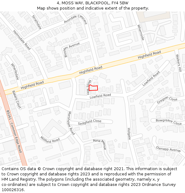 4, MOSS WAY, BLACKPOOL, FY4 5BW: Location map and indicative extent of plot