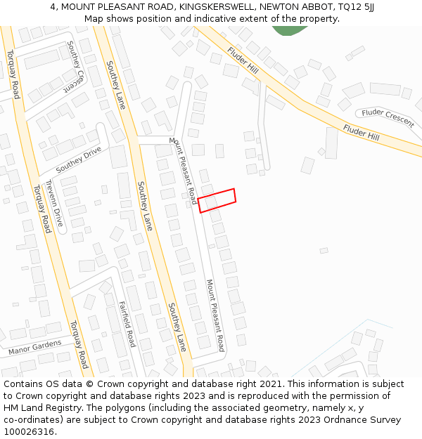 4, MOUNT PLEASANT ROAD, KINGSKERSWELL, NEWTON ABBOT, TQ12 5JJ: Location map and indicative extent of plot