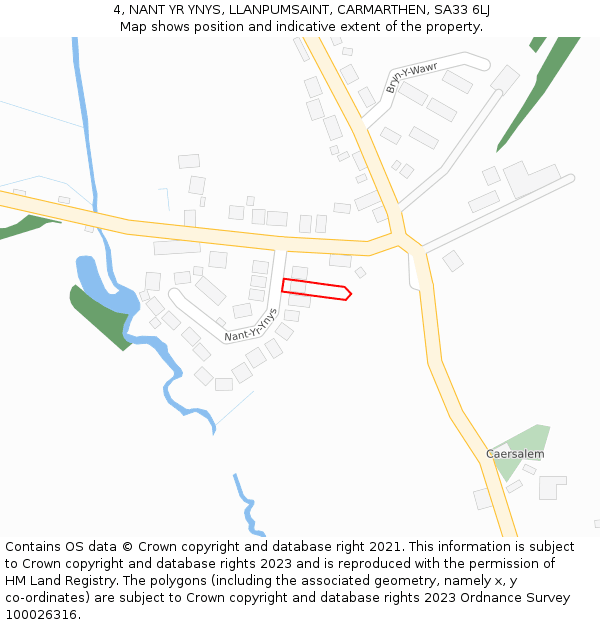 4, NANT YR YNYS, LLANPUMSAINT, CARMARTHEN, SA33 6LJ: Location map and indicative extent of plot