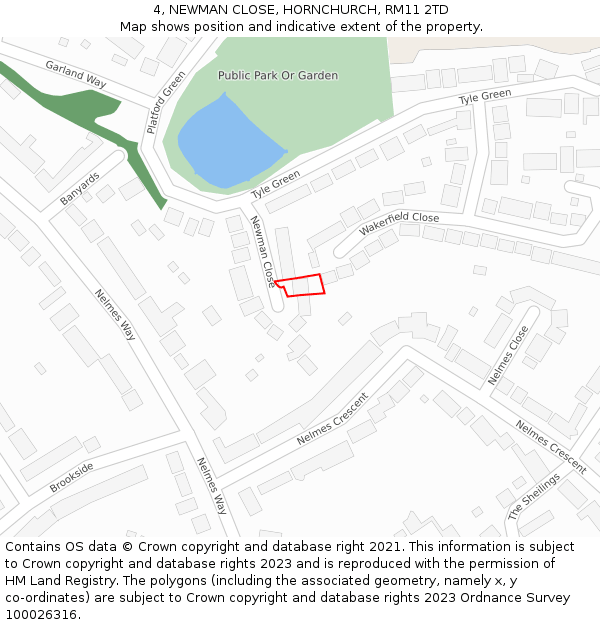 4, NEWMAN CLOSE, HORNCHURCH, RM11 2TD: Location map and indicative extent of plot