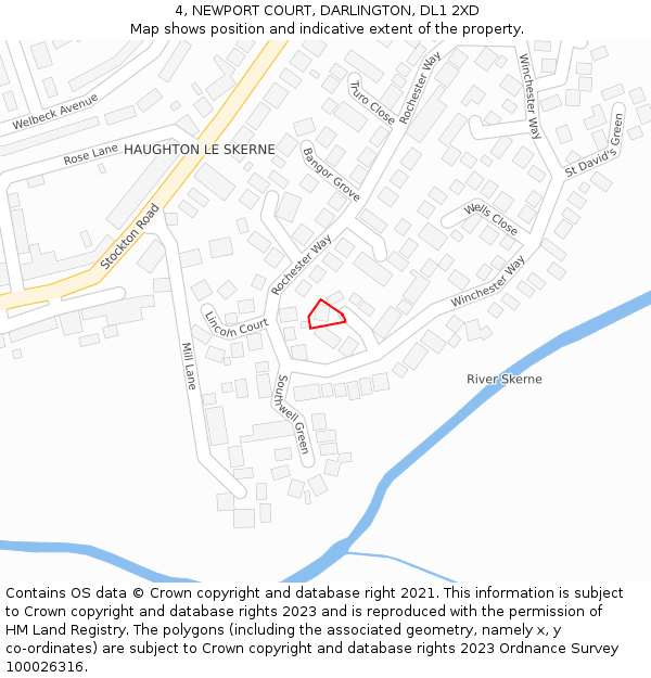 4, NEWPORT COURT, DARLINGTON, DL1 2XD: Location map and indicative extent of plot