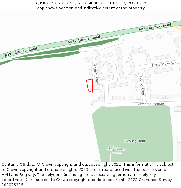 4, NICOLSON CLOSE, TANGMERE, CHICHESTER, PO20 2LA: Location map and indicative extent of plot