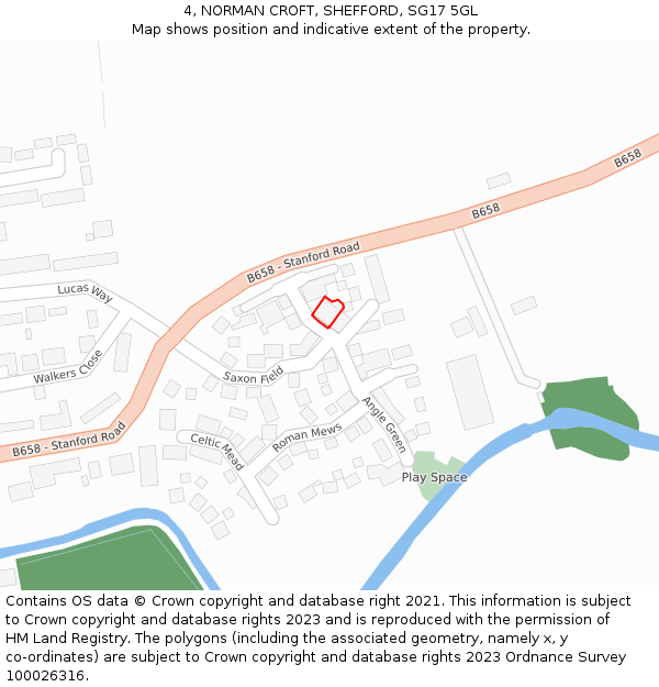 4, NORMAN CROFT, SHEFFORD, SG17 5GL: Location map and indicative extent of plot