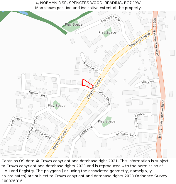 4, NORMAN RISE, SPENCERS WOOD, READING, RG7 1YW: Location map and indicative extent of plot