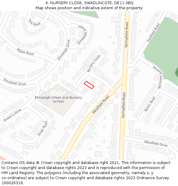 4, NURSERY CLOSE, SWADLINCOTE, DE11 0BQ: Location map and indicative extent of plot