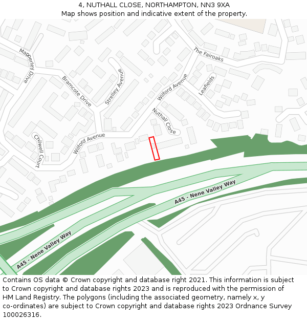 4, NUTHALL CLOSE, NORTHAMPTON, NN3 9XA: Location map and indicative extent of plot