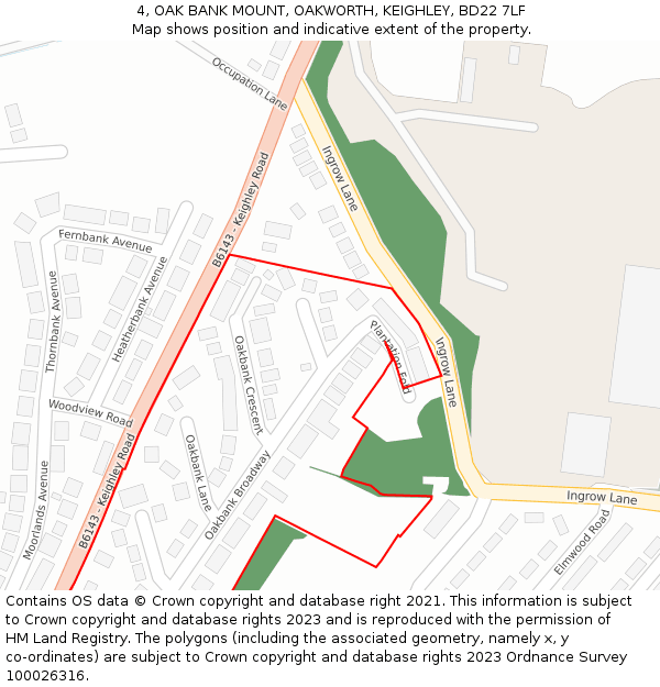 4, OAK BANK MOUNT, OAKWORTH, KEIGHLEY, BD22 7LF: Location map and indicative extent of plot