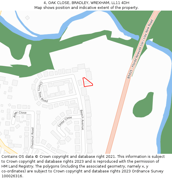 4, OAK CLOSE, BRADLEY, WREXHAM, LL11 4DH: Location map and indicative extent of plot