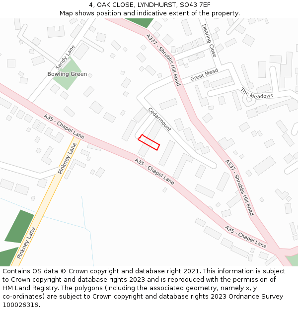 4, OAK CLOSE, LYNDHURST, SO43 7EF: Location map and indicative extent of plot