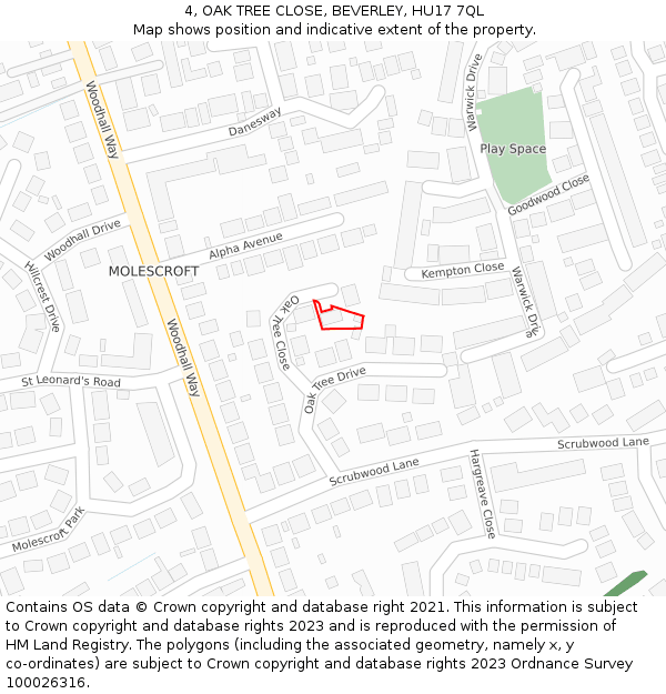 4, OAK TREE CLOSE, BEVERLEY, HU17 7QL: Location map and indicative extent of plot