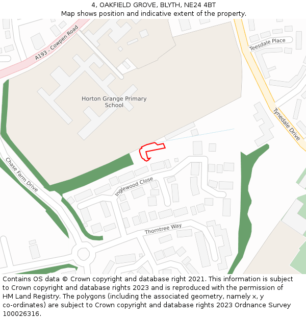 4, OAKFIELD GROVE, BLYTH, NE24 4BT: Location map and indicative extent of plot