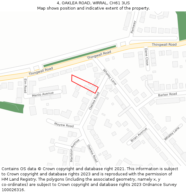 4, OAKLEA ROAD, WIRRAL, CH61 3US: Location map and indicative extent of plot