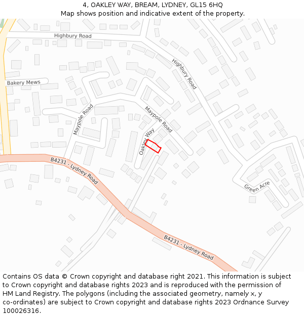 4, OAKLEY WAY, BREAM, LYDNEY, GL15 6HQ: Location map and indicative extent of plot