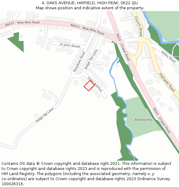 4, OAKS AVENUE, HAYFIELD, HIGH PEAK, SK22 2JU: Location map and indicative extent of plot