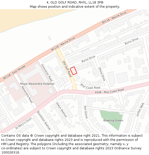 4, OLD GOLF ROAD, RHYL, LL18 3PB: Location map and indicative extent of plot