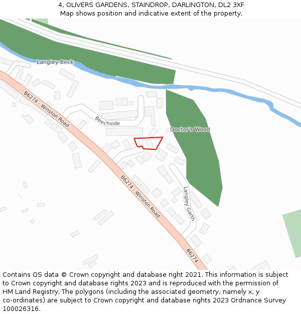 4, OLIVERS GARDENS, STAINDROP, DARLINGTON, DL2 3XF: Location map and indicative extent of plot